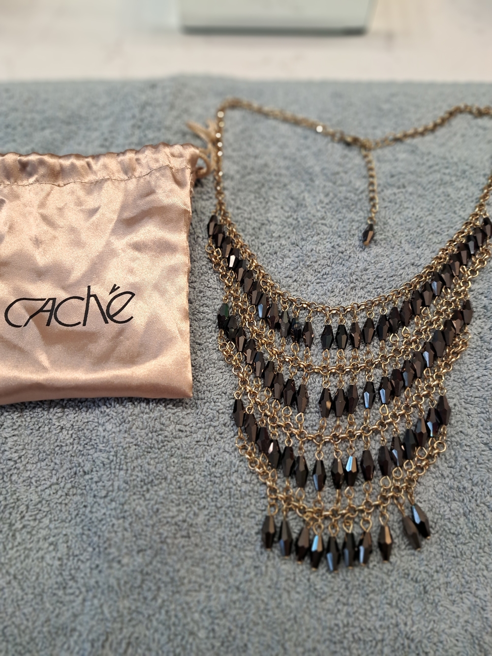 Cache Gold-Tone Layered Necklace with Black Faceted Beads